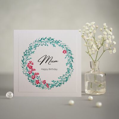 Spring Wreath Mum Birthday Greetings Card