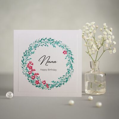 Spring Wreath Nana Birthday Greetings Card