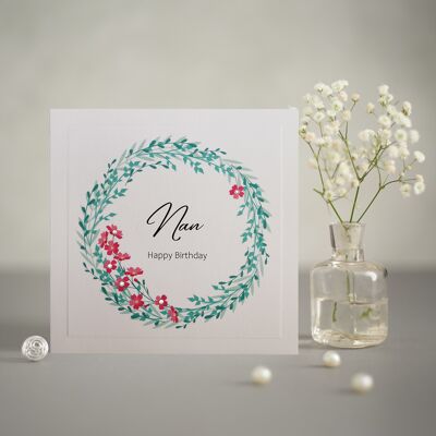 Spring Wreath Nan Birthday Greetings Card