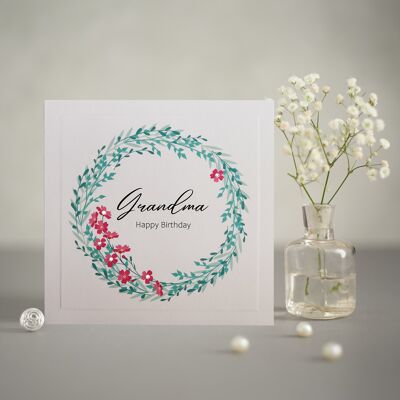Spring Wreath Grandma Birthday Greetings Card