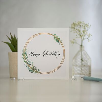 Gold Floral Wreath Birthday Greetings Card