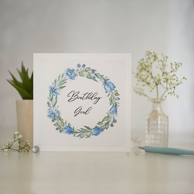 Blue Rose Wreath Birthday Greetings Card