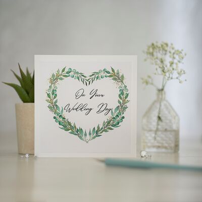 Green Floral Wreath Wedding Greetings Card