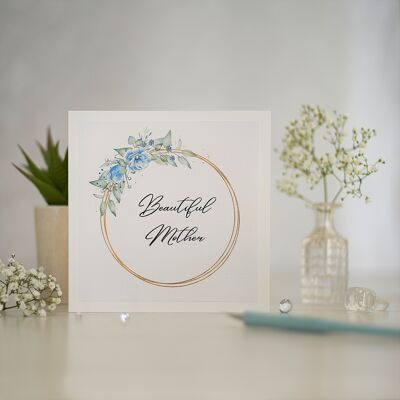 Blue Floral 'Beautiful Mother' Greetings Card
