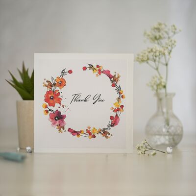 Spring Floral Wreath Thank You Greetings Card