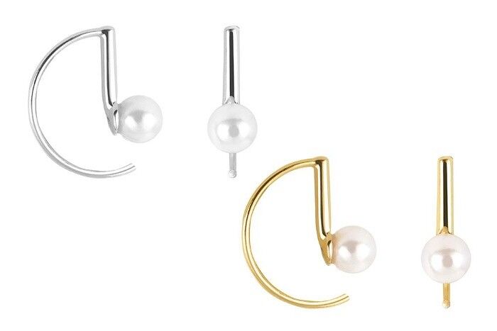 Pendiente de Barra y Perla-Plata de Ley-Flor de Menta