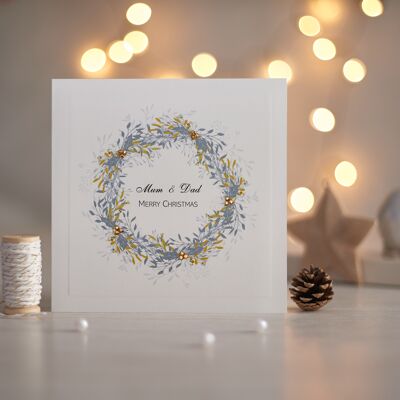 Gold Christmas 'Mum and Dad' Greetings Card