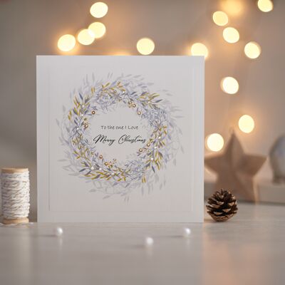 Gold Christmas Wreath Love Greetings Card