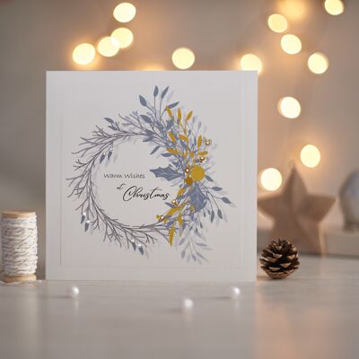 Gold Christmas Wreath 'Warm Wishes' Greetings Card