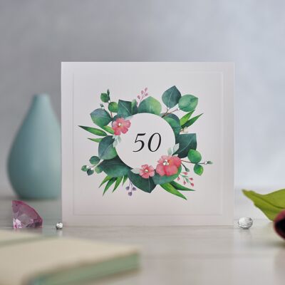 50th Birthday Pink Flowers Greetings Card