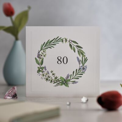 80th Birthday Spring Wreath Greetings Card