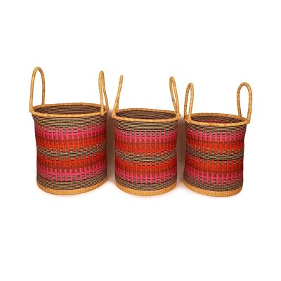 KOBLA : Panier à bûches/à linge rose, orange et noir