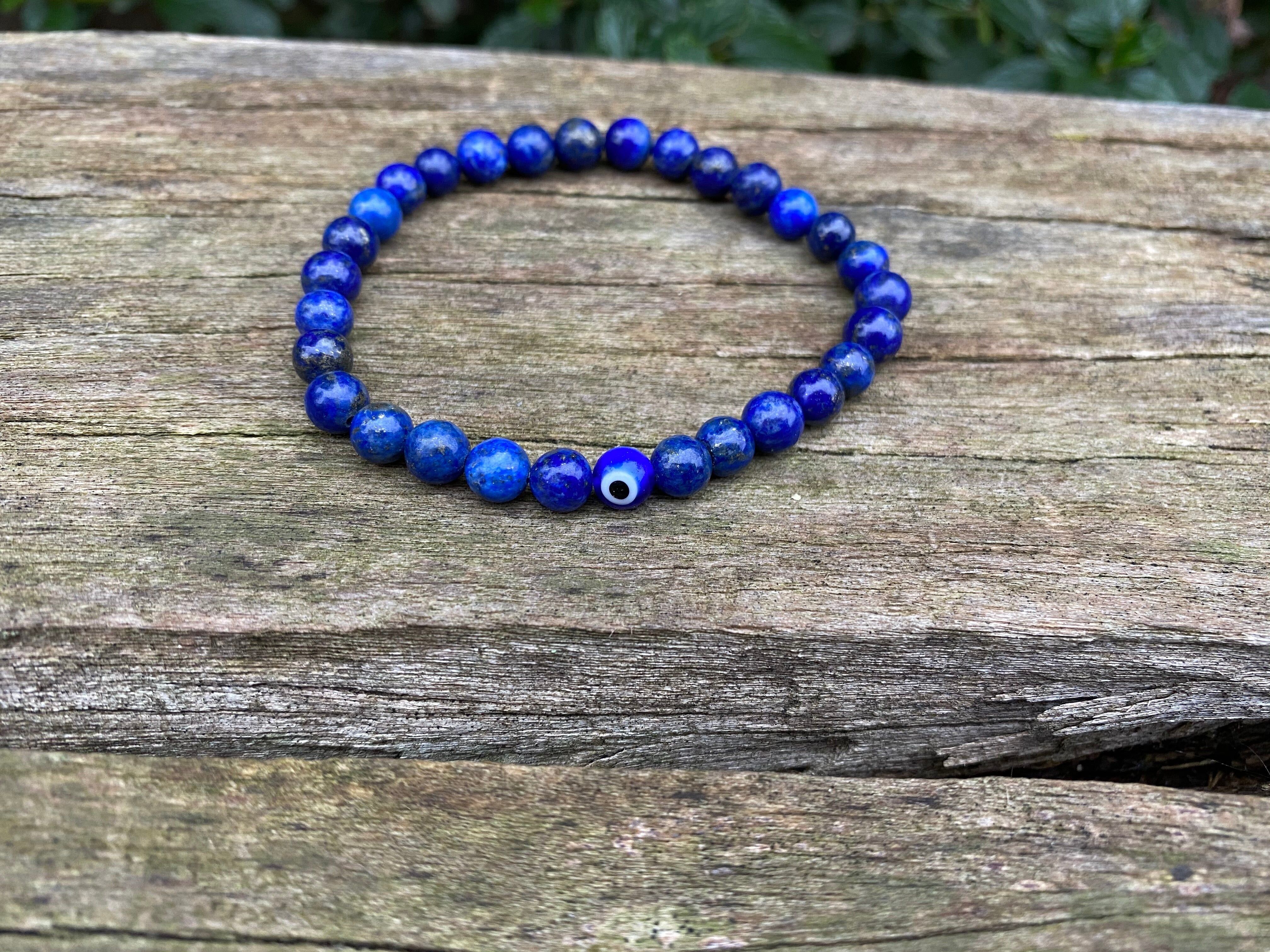 Bracelet élastique de Lithothérapie en Lapis Lazuli et Oeil Turc Nazar Boncuk