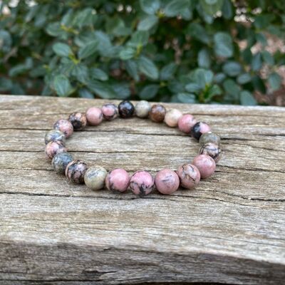 Pulsera elástica de litoterapia en Rodonita natural