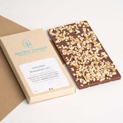 66% dark chocolate or 37% milk chocolate bar with French hazelnuts