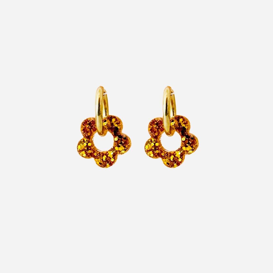 Orecchino fiore glitter multicolore, orecchini a cerchio in acciaio inossidabile, idea regalo per donne e bambini, orecchini a cerchio fiore glitter