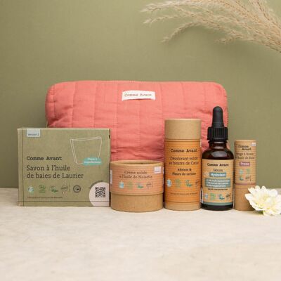 Beauty case trapuntato rosa in cotone biologico