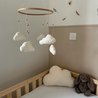 Giostrina nuvola riccia, giostrina cameretta per bambini, giostrina lettino nuvola, cameretta decorativa minimalista, nuvola riccia