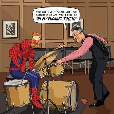 Carte de voeux - Jim'll Paint It - Spiderman Drum Leçon Whiplash 059