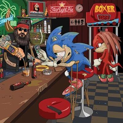 Greeting Card - Jim'll Paint It - Sega Sonic The Hedgehog Washed Up In A Bar 052