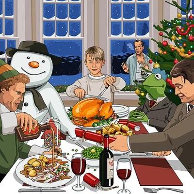 Carte de voeux - Jim'll Paint It - Dîner de Noël seul à la maison avec Elf Snowman Kermit Die Hard 047