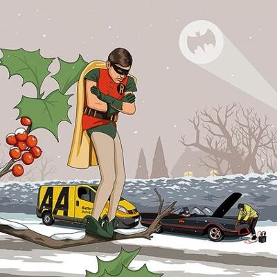 Biglietto d'auguri - Jim lo dipingerà - Batman e Robin Batmobile Christmas Breakdown AA 043