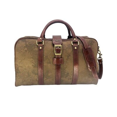 Borsa da viaggio in pelle e tela tamponata a mano art.112242