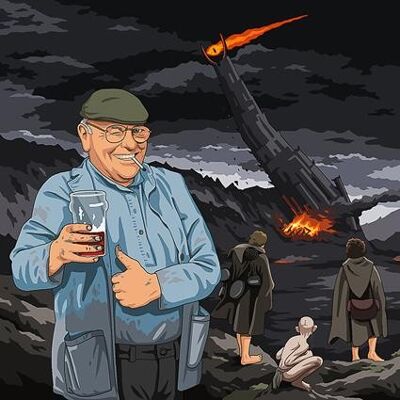 Greeting Card - Jim'll Paint It - Fred Dibnah v Sauron Lord of the Rings feat Smeagol & Frodo 039