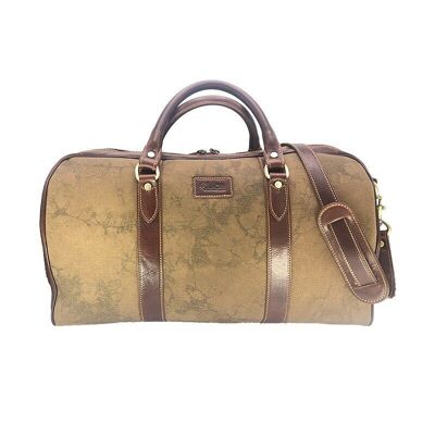 Borsa da viaggio in pelle e tela tamponata a mano art. 112246