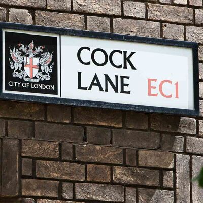 Tarjeta de felicitación - Instadom "Cock Lane Road Sign - Londres"