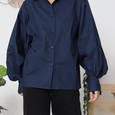 Camisa de algodón de manga larga - Azul marino