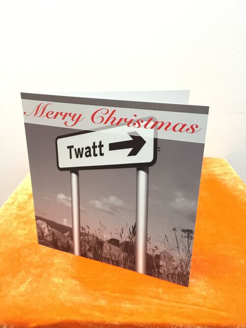Greeting Card - Merry Christmas Twatt road sign - Christmas Card