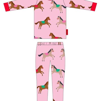 Organic cotton children's pajamas, pink with horse print