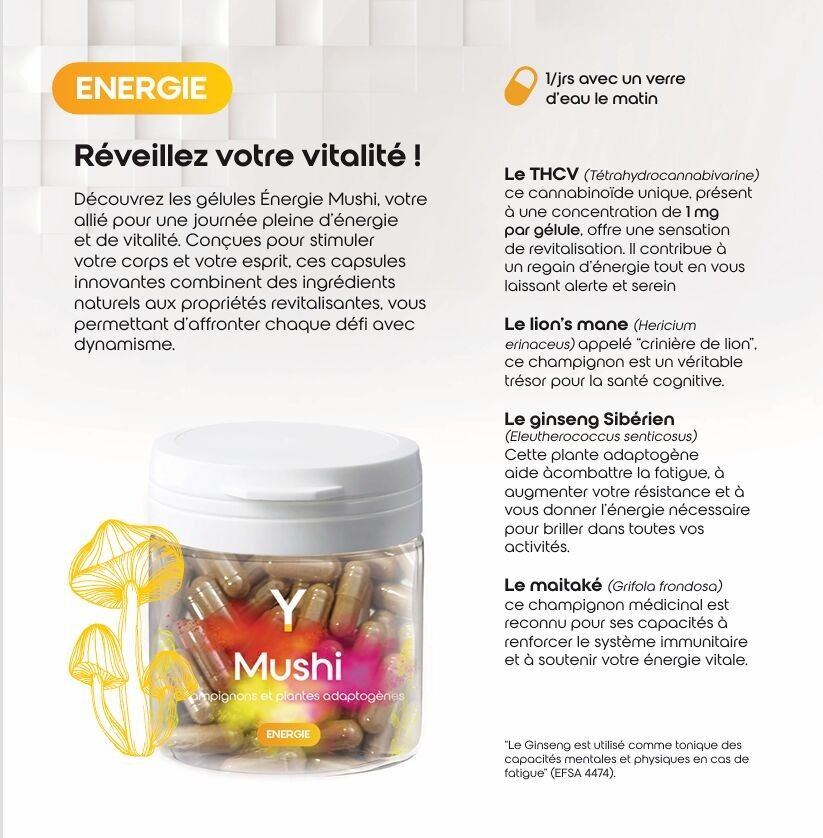 Capsule a base di funghi e piante adattogene Mushi - Energia