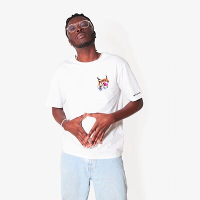 T-shirt piazzata bianca "Winter bobcat" in cotone biologico per adulto