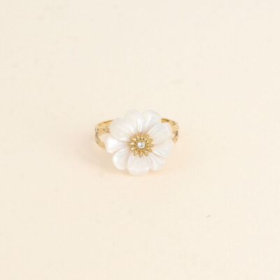 Bague - fleur en pierre naturelle et oxyde de zirconium