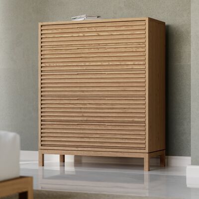Commode à cinq tiroirs en bois de frêne Tanner en lin