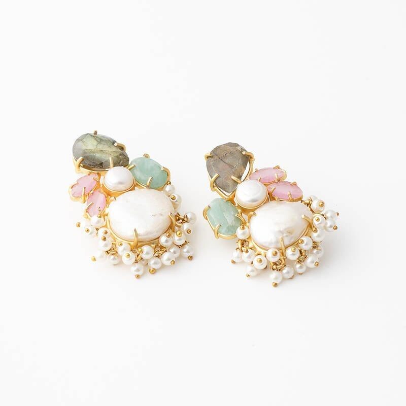 Orecchini Nelo Ed. Labradorite limitata, Rosa, Verde Acqua e Perle