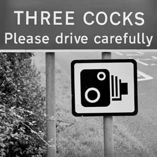 Greeting Card - Three Cocks road sign