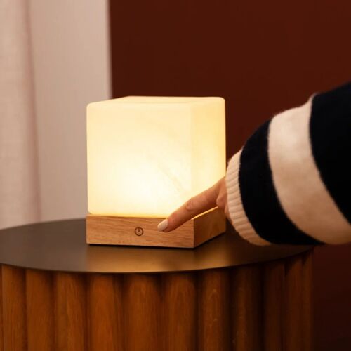 Yce Cordless Wooden Lamp with Frozen Glass – Rechargeable, Dimmable, 80-Hour Battery