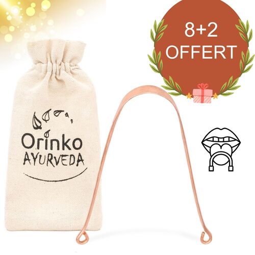 8+2 OFFERT : Gratte Langue 100% Cuivre X1 + Pochon en coton