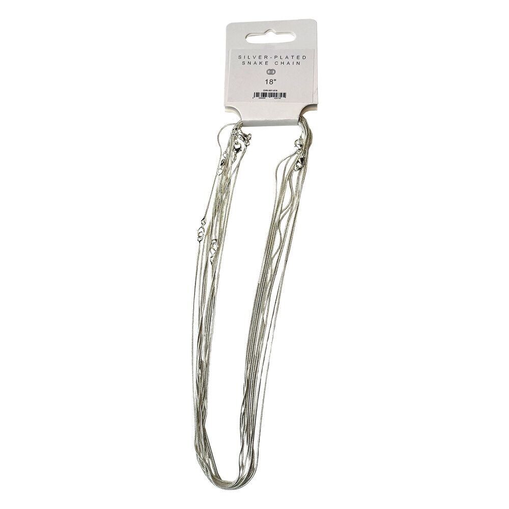 Silver-Plated Snake Chain, 18", Pack of 10