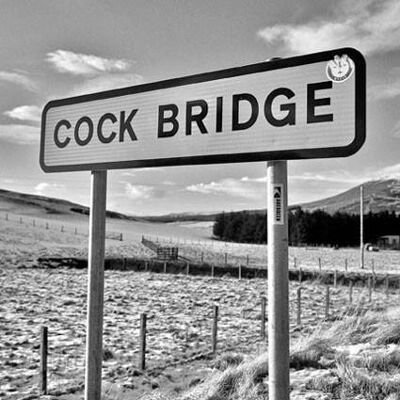 Greeting Card - Cock Bridge road sign