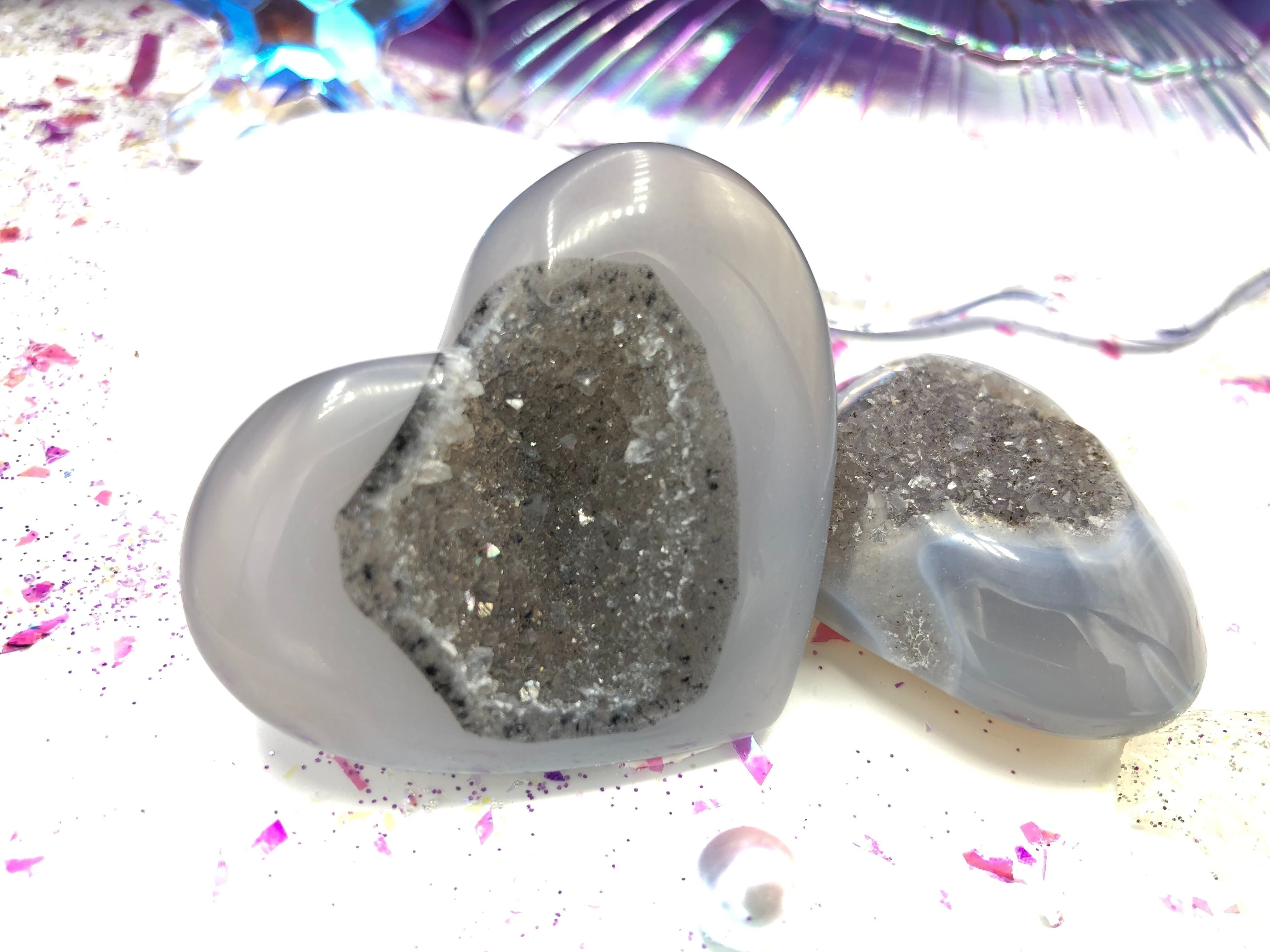 cuore pietra druzy in pietra agata palma oggetto altare strega