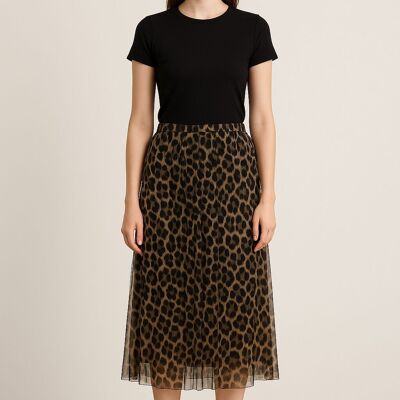 Gonna in rete con stampa animalier con fodera e cintura super elastica