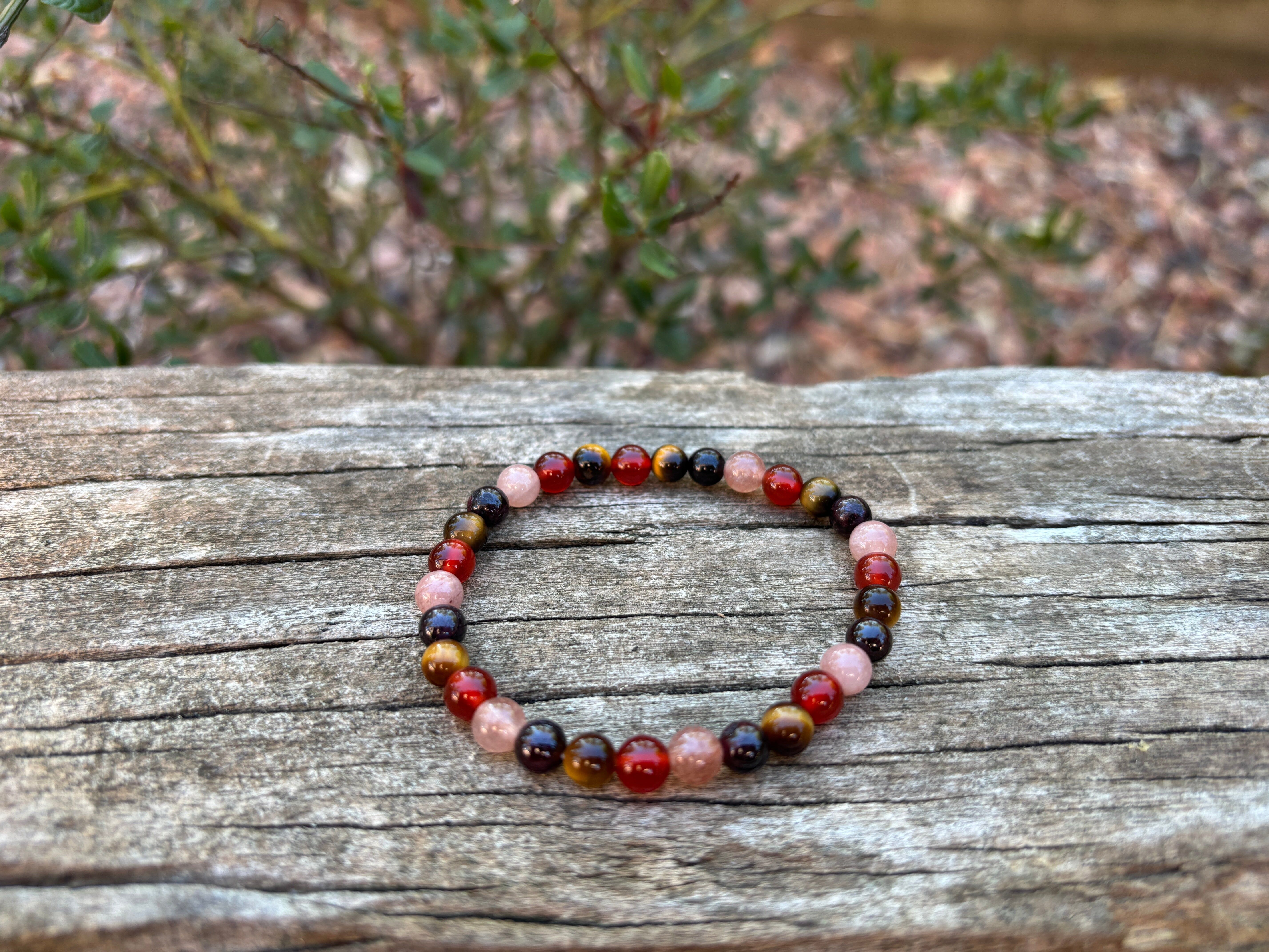 Special bracelet for luck and joy of life in Tiger's Eye, Carnelian, Garnet and Sun Stone, Made in France