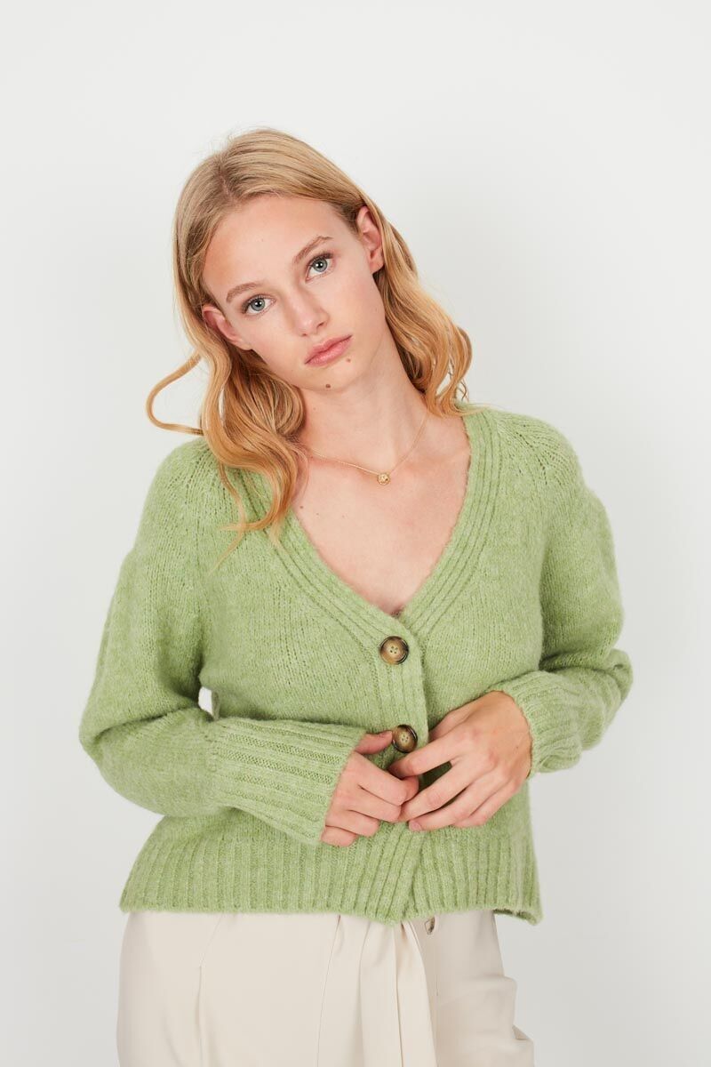 CARDIGAN IN LANA INTRECCIATA COLORE PISTACCHIO