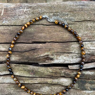 Collana o girocollo in occhio di tigre naturale, litoterapia