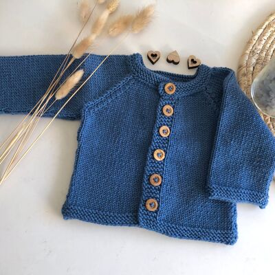 Cárdigan hecho a mano para bebés y niños en punto de lana merino - Colección Navy