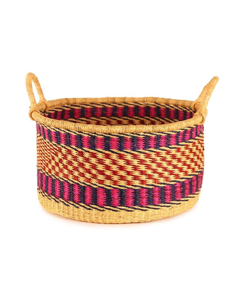 KWAMI: Small Pink, Navy and Red Floor Storage Basket with Handles